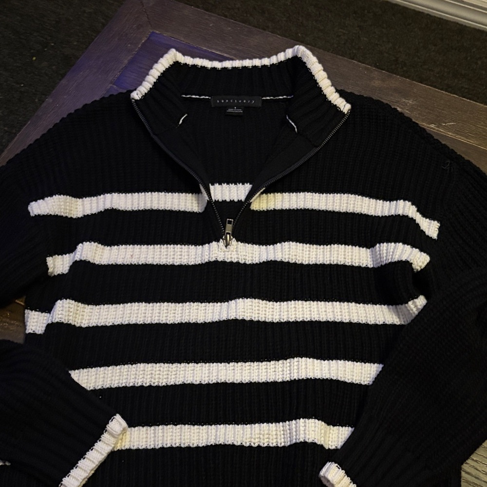 Sanctuary Black and White Striped woman’s  Sweater NWOT
